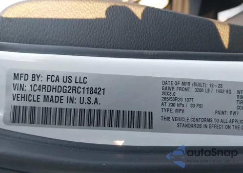 2024 Dodge Durango Gt Plus Rwd from USA, damaged, VIN 1C4RDHDG2RC118421